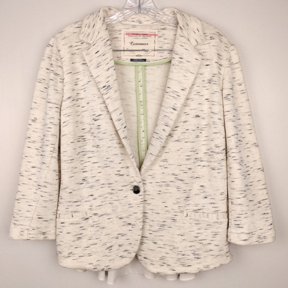 Anthropologie Cream Blazer Textured Knit Jacket